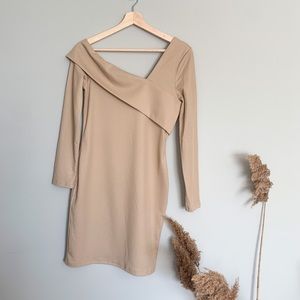 Off Shoulder Bodycon Dresses Asymmetrical Neck Long Sleeve Backless Fall Dress